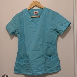White Cross blue nursing scrub top